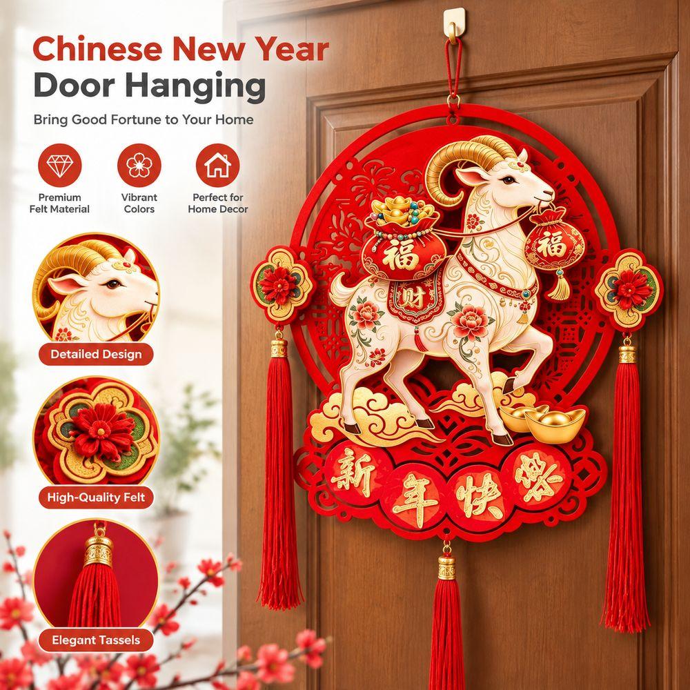 Red Tassel Spring Couplet 3D Fu Hanging Ornament Gifts Goat Decoration  Chinese New Year