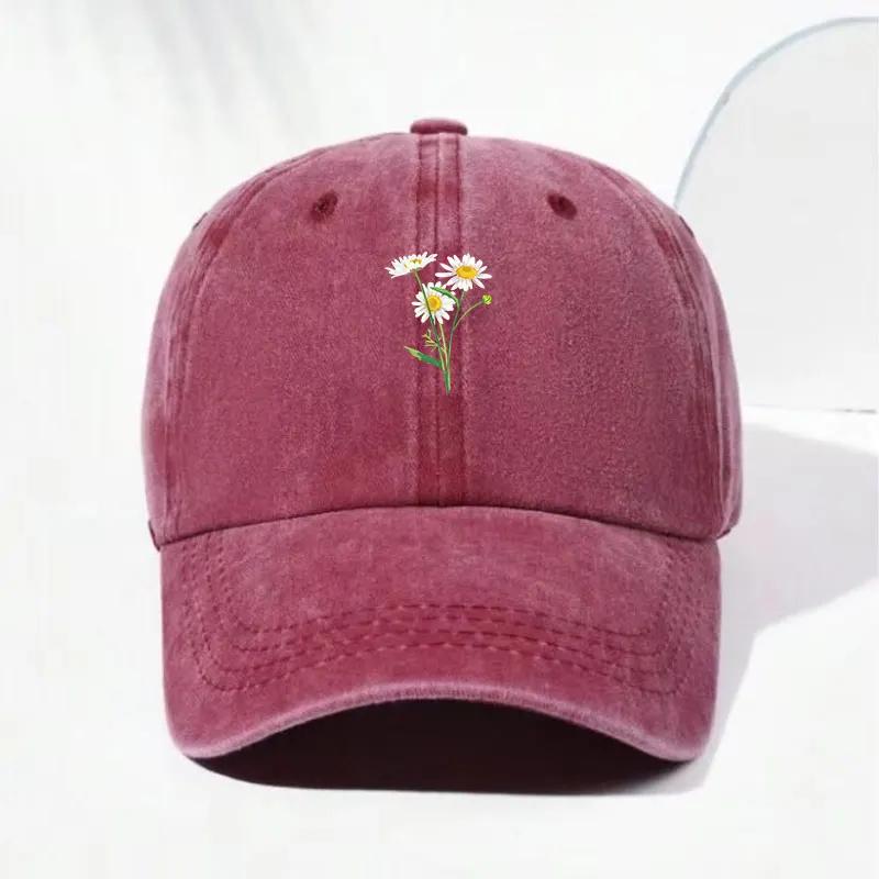 Cappellino Cotone Lavato Vintage Stile Papà Moda Streetwear Hip Hop Regolabile Per Uomo E Donna Casual Estivo Cappellino Ricamo Fiori Baseball