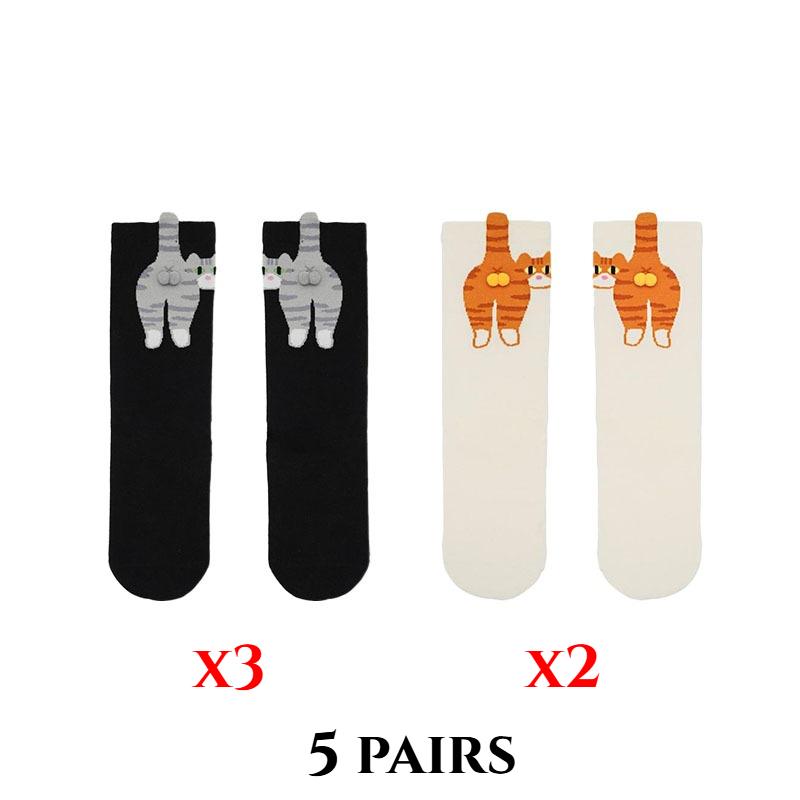 

2/5/10 пар мультяшных милых кошачьих носков из хлопка каваи лолита вязаные носки женские для девочек средней длины носки для сна с принтом кошек носки для пола 5 Pairs