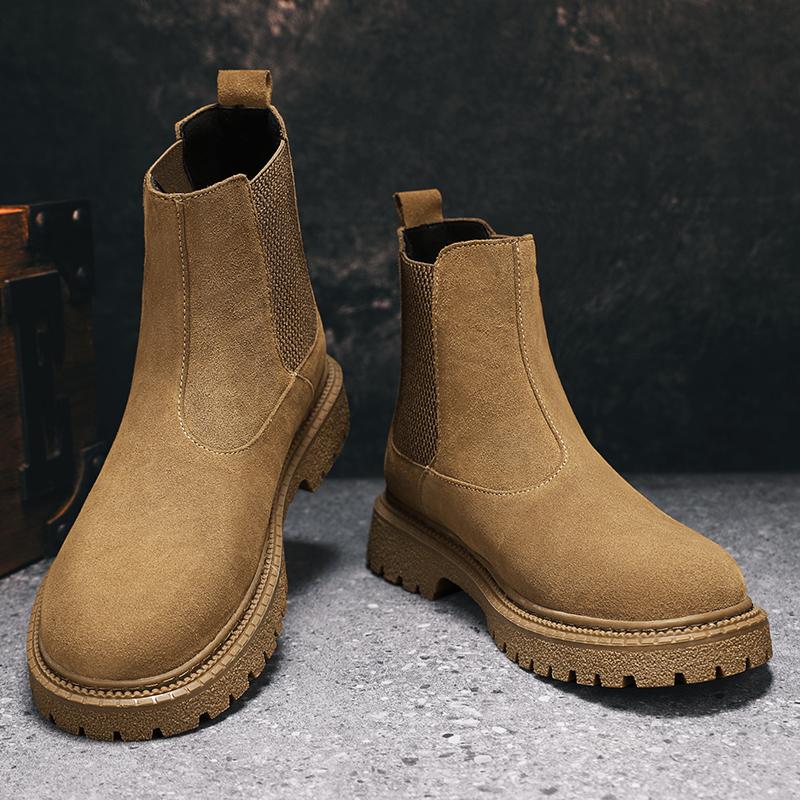 Italian Brand Men Chelsea Boots Genuine Leather Casual High Top Boots Antiskid Ankle Boots All-match Street Fashion Classic Boot