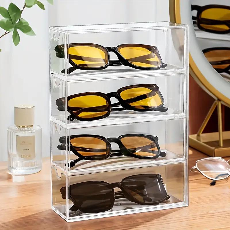 

Sunglass Storage Box, Acrylic Eyeglass Organizer, Makeup Storage Drawer Tray, 4-Layer Visual Sunglasses Case Home Office Using 17.5x24.6x6.3cm прозорий
