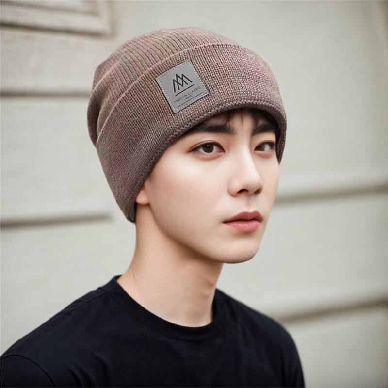 Hat Men's Winter Windproof, Cold-proof and Warm Wool Knitted Hat Super Thick Thickened Piled Headhat Big Head Circumference