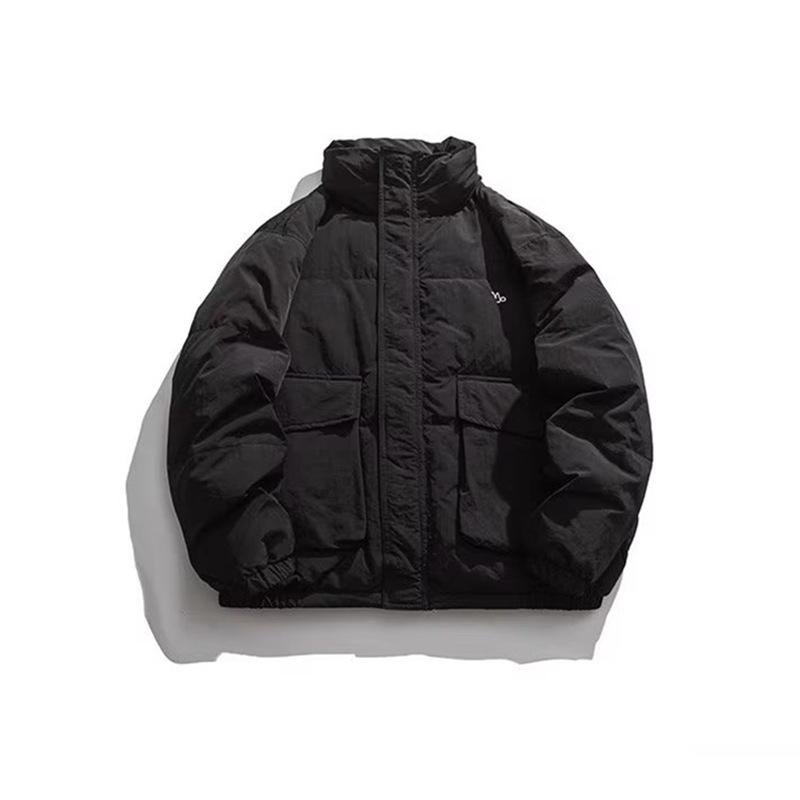 Men's Winter Cotton-Padded Jacket: Japanese Style Workwear, Large Pockets, Half-High Stand Collar, Thickened for Warmth