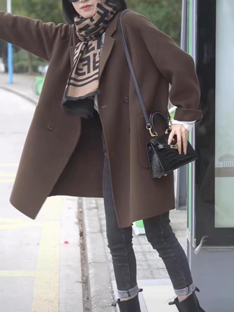 2025 Women's Mid-Length Double-Sided Wool Coat - Simple Fashion, Loose Fit, Korean Style