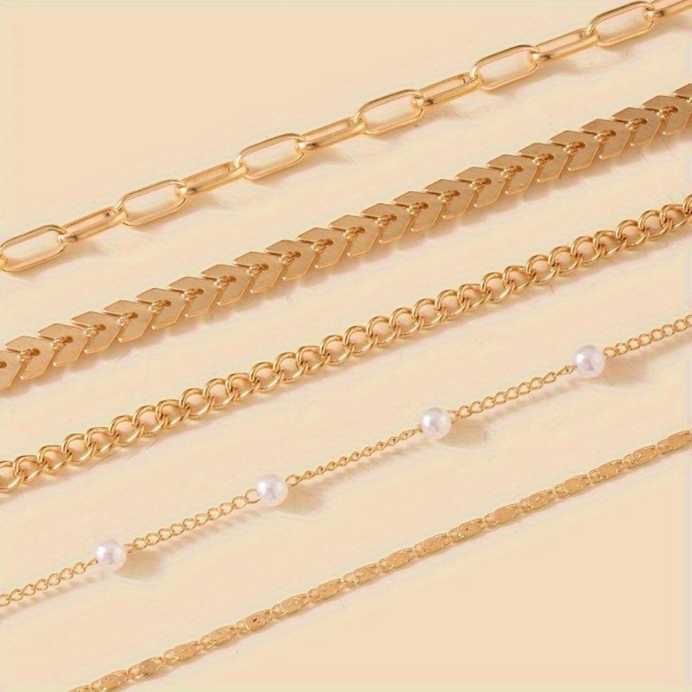 Unique 5-piece Stackable Foot Chain Set: Simple Elegance for Daily and Vacation Clothing - Multi functional Fashion Accessories