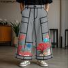 INCERUN Men Zip-up Waist Print Stitching Casual Loose Long Wide Legs Pants Trousers