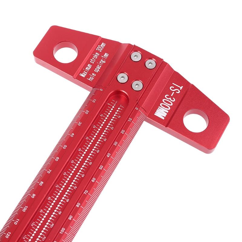 Precision Marking T-Ruler Aluminum Alloy Woodworking Scribe Marking Gauge Deluxe Crossed-out Hole Scribe Ruler 300/400mm