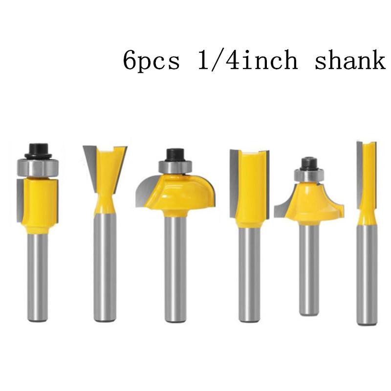 6pcs Wood Milling Cutter Set Wood Trimming Straight Milling Cutter Wood Working Router Tools 6mm 1/4inch Shank