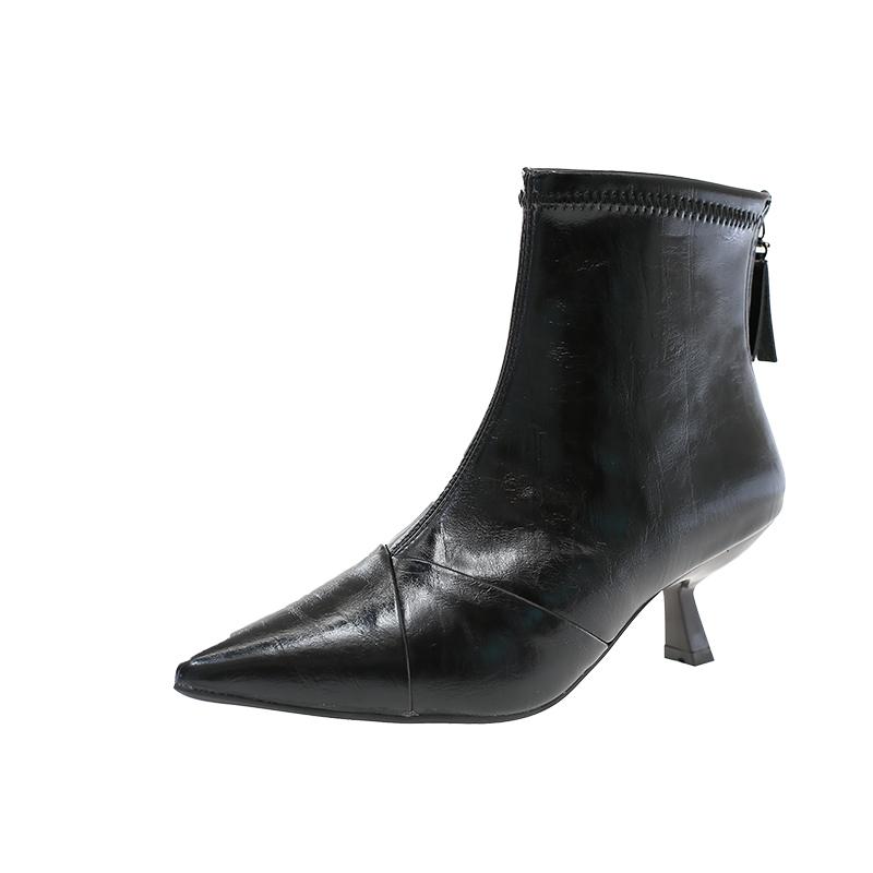 Skinny Heel Booties Fashion Pointed Toe Spliced Rear Zipper Soft Sole Anti-Slip Wear-Resistant Skinny Boots