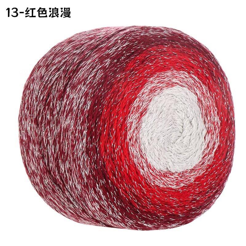 Gradual Change Cake Color Hollow Cotton Flash Silk Segment Dyed Crochet Bag Round Strand Colored Cotton Thread 200G