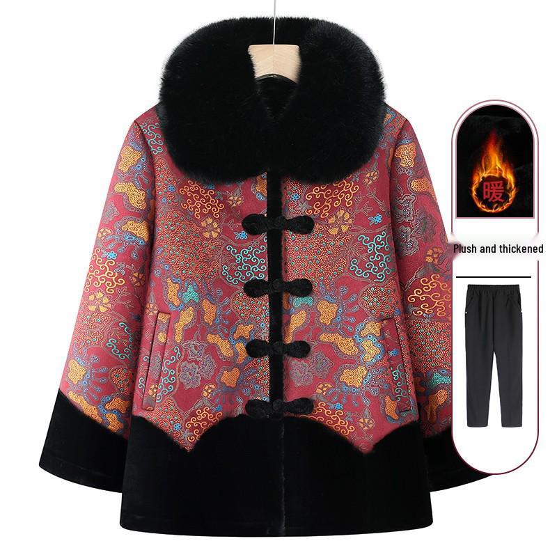 Omas Samt-Baumwolljacke für Damen - Wintermantel für ältere Damen