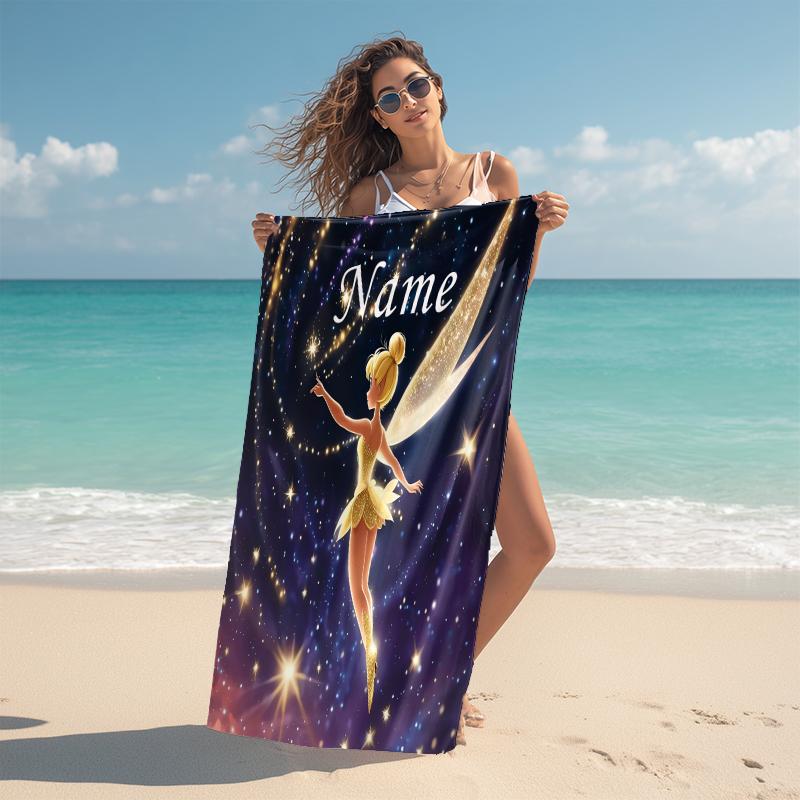 Personalized Tinkerbell Night Sky Beach Towel Microfiber Beach Towel Thin Absorbent for Beach Swimming Yoga Bath Sports. 0910236