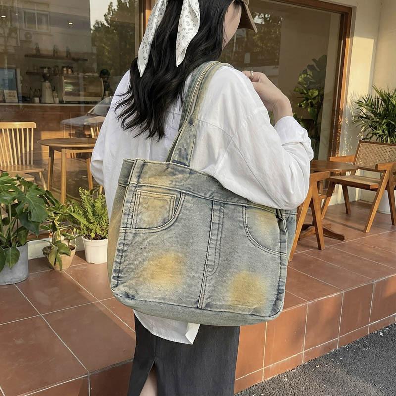 New Fashi Lazy Style Denim Shoulder Bag Casual and Simple Commuting Bag Fashiable and Versatile Tote Bag Korean Trendy