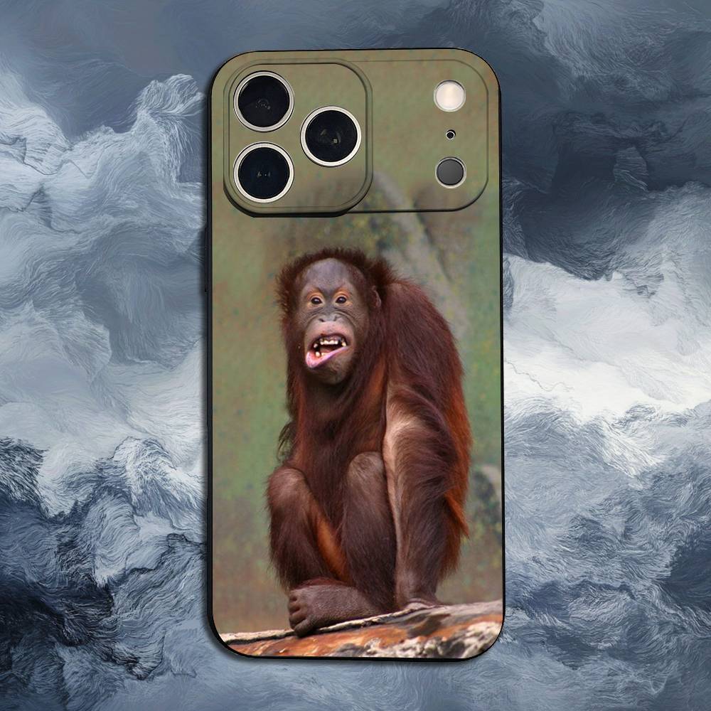 Red Funny Baboon Case For iPhone 12,14,15,16,17,13,11,X,Mini,Plus,Pro Max,8,7,XR,SE,XS,Soft Silicone Black