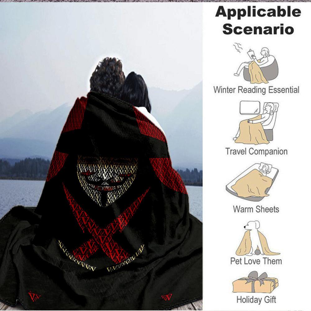 1pc V for Vendetta Flannel Throw Blanket - HD Printed Lightweight Soft Warm All-Season Blanket for Sofa, Bed, Travel, Camping 088