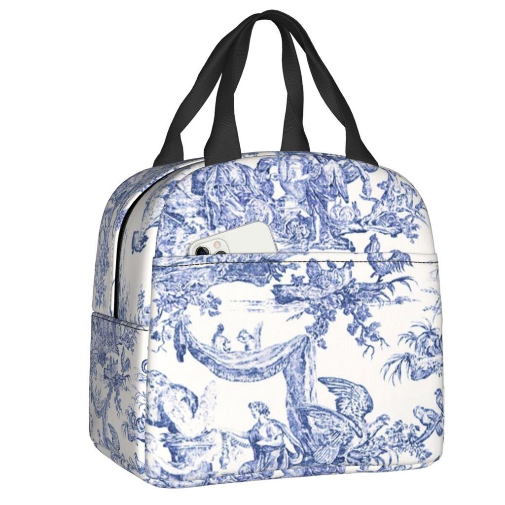 Custom Purple Flower Toile De Jouy Inspired Pattern Insulated Lunch Tote Bag for Women Portable Cooler Thermal Food Lunch Box