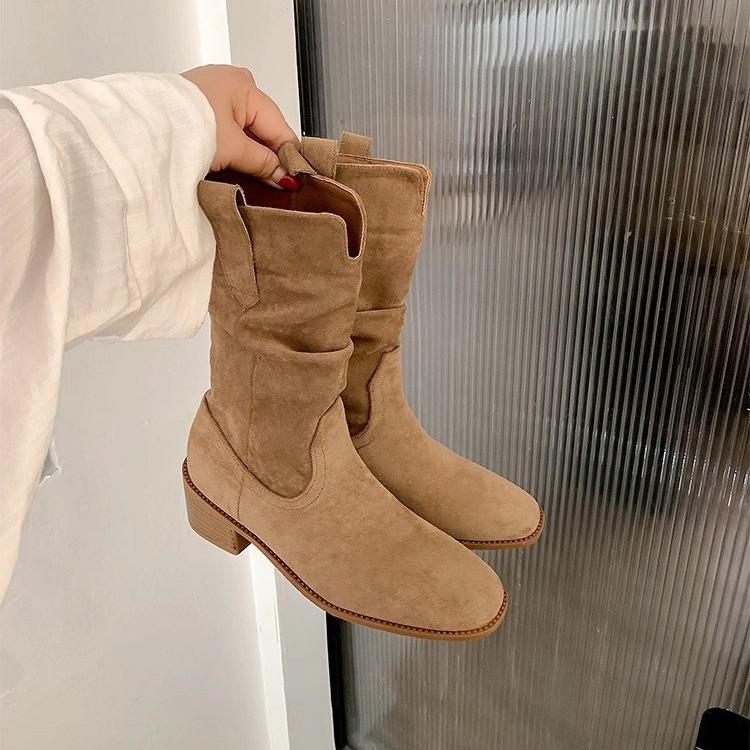 Women's Boots 2026 Autumn/Winter Height Increase Square Head Short Boots High Heels Retro Western Knight Middle Boots