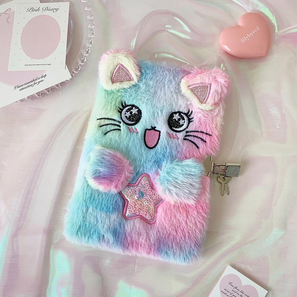 Cute Bear Notebook Colorful Plush Notebook Children S Diary Soft Locked Notebook For Diary Travel Personal Notes розовый
