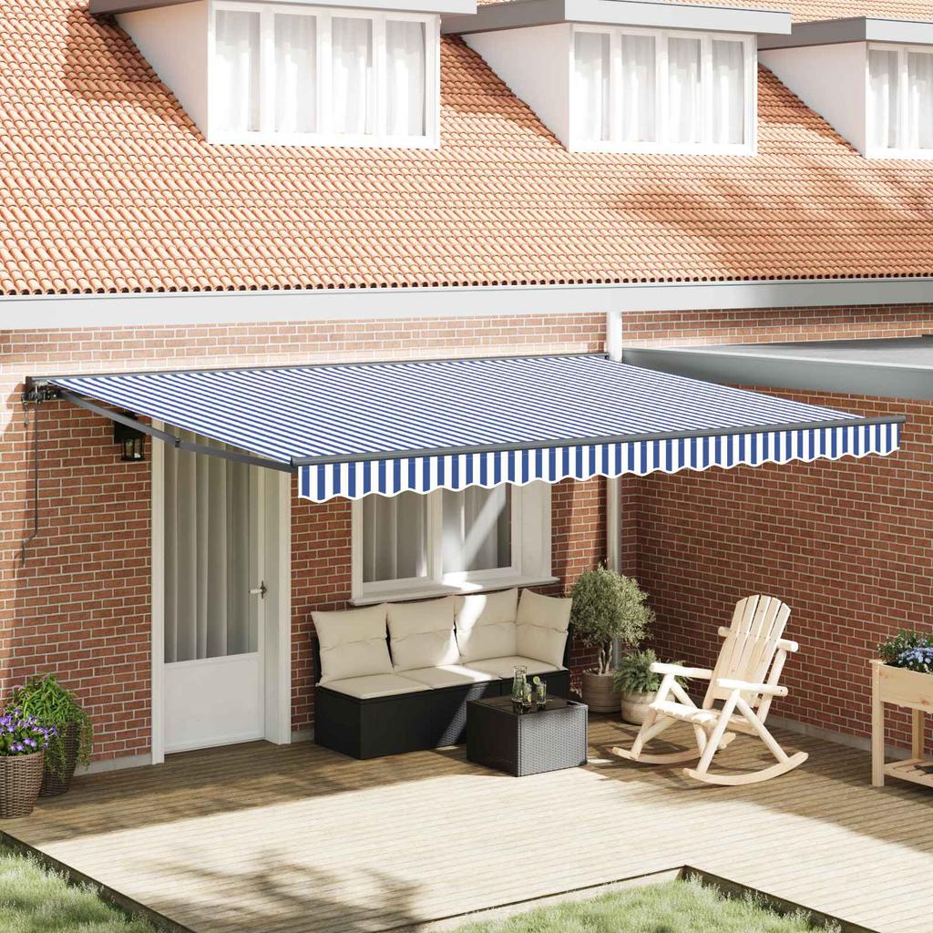 Retractable Awning Frame Blue and White 450 X 300 Cm