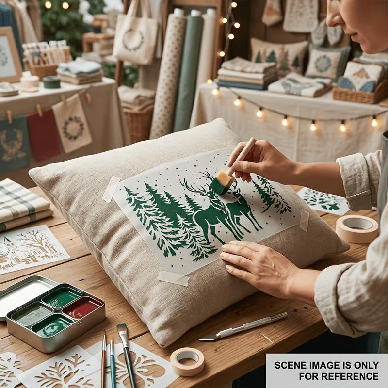 3ks 21×14,8cm Sada vánočních šablon Opakovaně použitelné PET šablony na stěnu, okno, dřevo, látku DIY sváteční dekorace