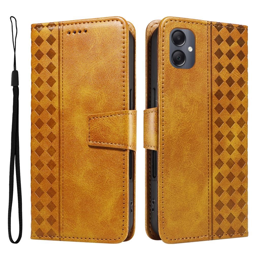 For Samsung Galaxy A06 5G/Galaxy A06 4G Leather Case Wallet Stand Grids Imprinted Phone Cover with Strap