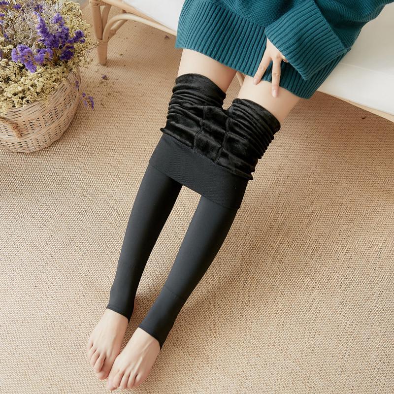 Korean Style Women's Plus Velvet Thickened Slim-Fit Pearl Velvet Leggings for Autumn and Winter