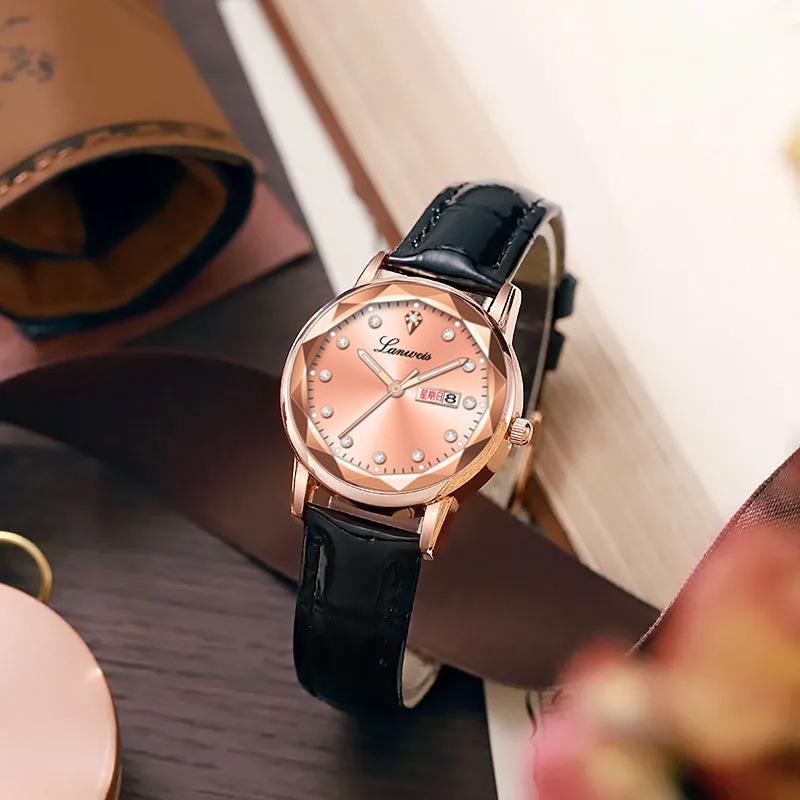 Diamond-Shaped Women's Quartz Watch with Leather Strap, Waterproof, and Suitable for Students and Couples.