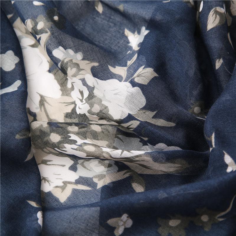Women Autumn Navy Blue Abstract Floral Viscose Shawl Scarf High Quality Print Wrap Pashmina Snood Bufandas Muslim Hijab 180*90Cm