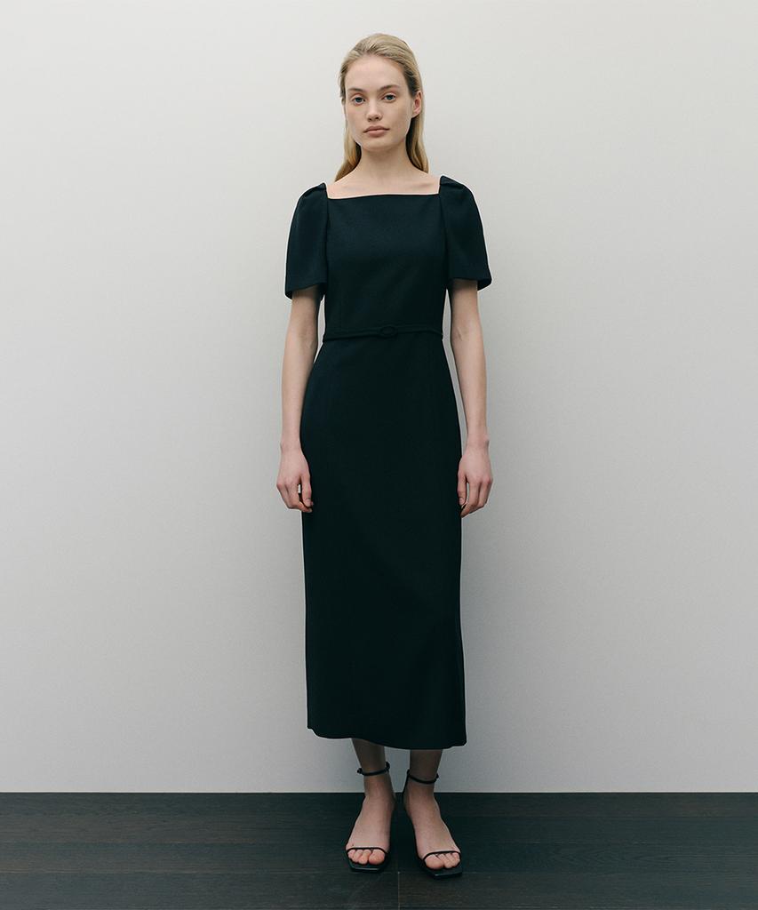 Ia Tuck Sleeve Belted Dress (Black)
