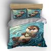 Cute Otter Floating with Heart Bedding Duvet Cover Set  (1*Duvet Cover 2*Pillowcases, without duvet insert)