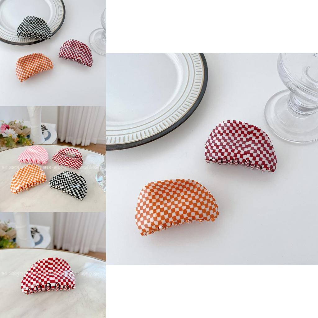 Sophisticated 78cm Acetate Hair Clip Featuring Classic Red White Checkered Pattern For Women Elegant