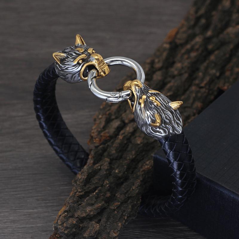 Viking Wolf Head Leather Bracelet Viking Pendant Jewelry Gift