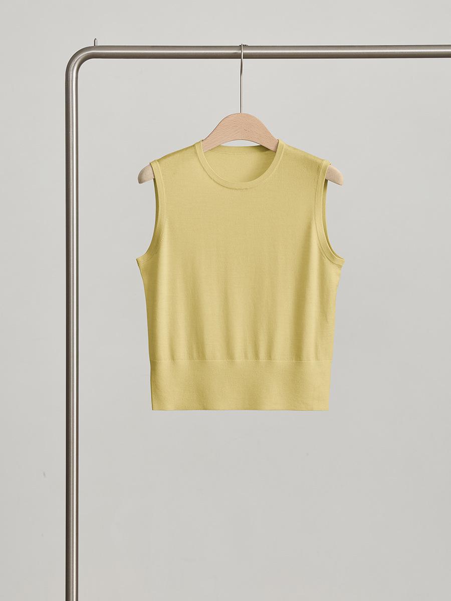 

Женский вязаный жилет из австралийской мериносовой шерсти - однотонный, с круглым вырезом, универсальный, элегантный, повседневный, свободный свитер Large