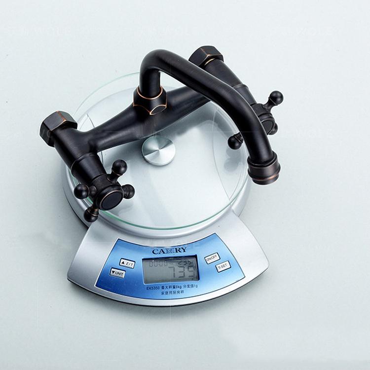 Antique Brass Wall Mounted Basin Faucets Bathroom Faucet Dual Handles Bathtub Hot Cold Water Mixer Tap