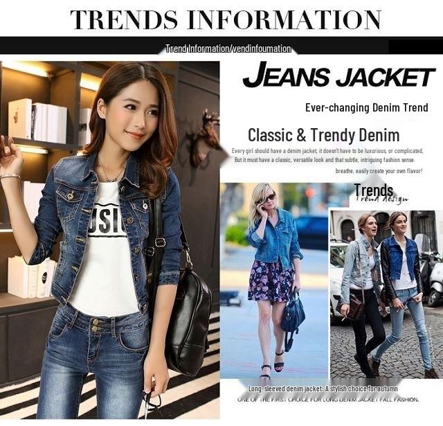 Damen Slim Fit Koreanischer Stil Jeansjacke für Studenten mit vielseitigen langen Ärmeln - Frühling & Herbst