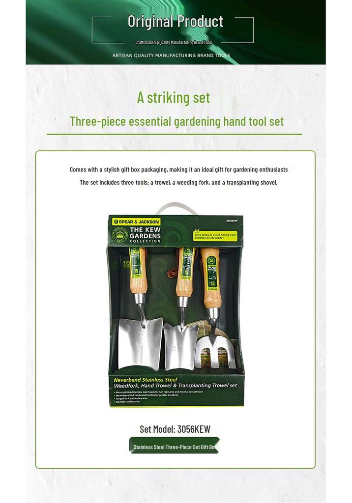 Spear & Jackson UK Gardening Set: Stainless Steel Weeding Fork, Trowel, and Transplanting Spade in Gift Box.