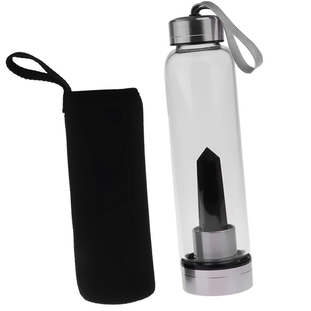 Energy Crystal Water Bottle Portable Leak Proof Gemstone Cup Black