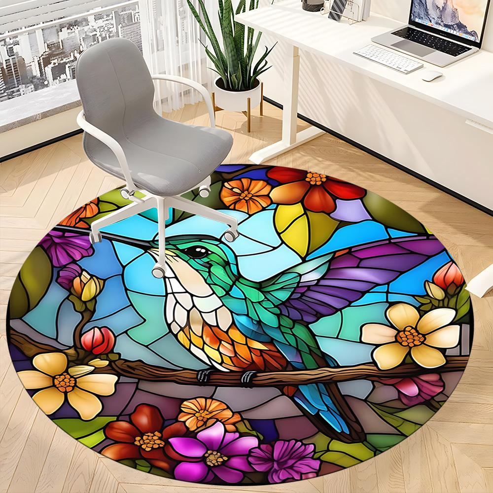 1pc Hummingbird Flowers Office Round Area Rug, Indoor Mat Suitable ForOffice, Under Office Chairs Bedroom Living Room Home Decor, Room Deco, D003
