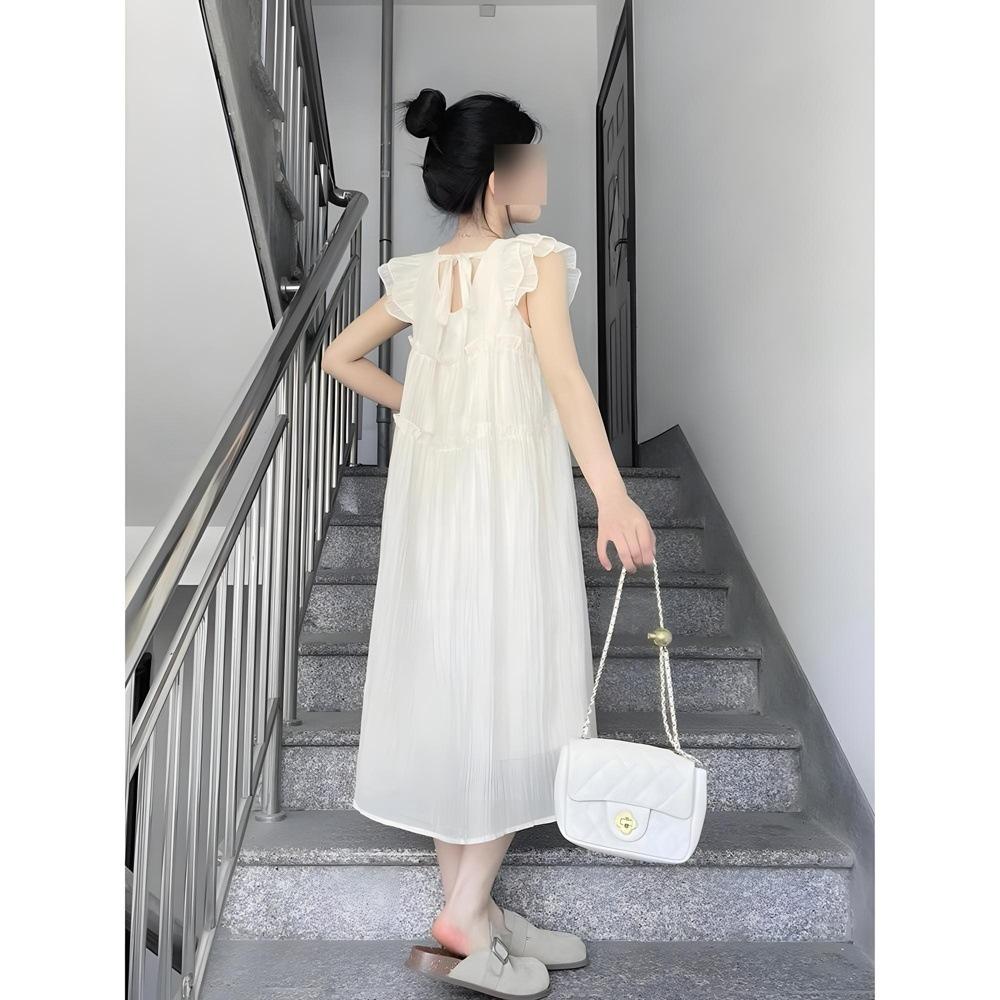 French Temperament Seaside Vacation Fairy Long Dress Small Flying Sleeves White Girl Casual Dress Children's Summer New