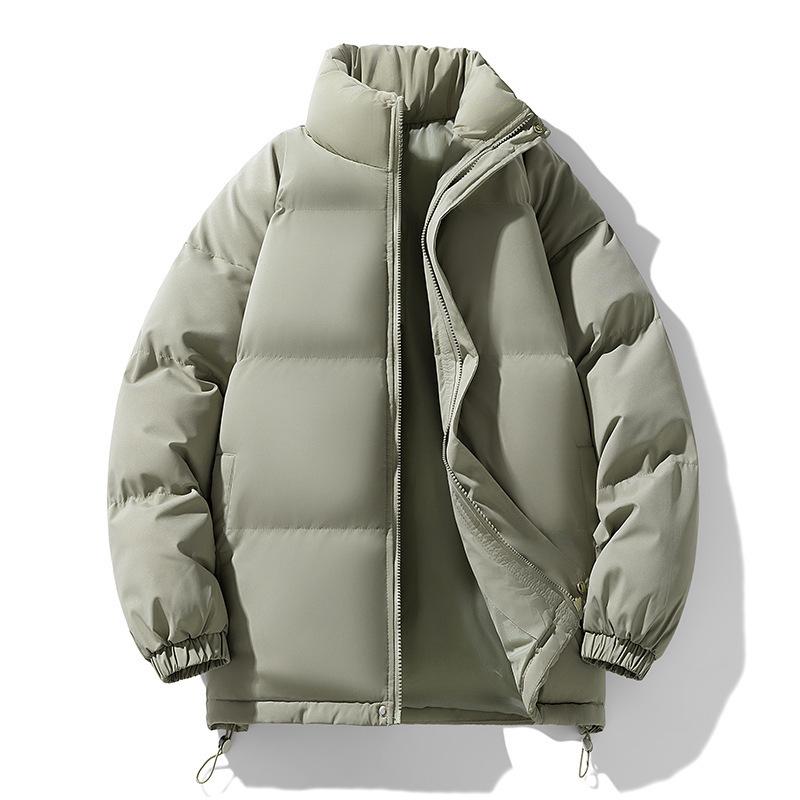 Men's Winter Cotton Jacket: Thickened, Loose, Trendy Stand-Up Collar Outerwear, Versatile Solid Color for Couples.