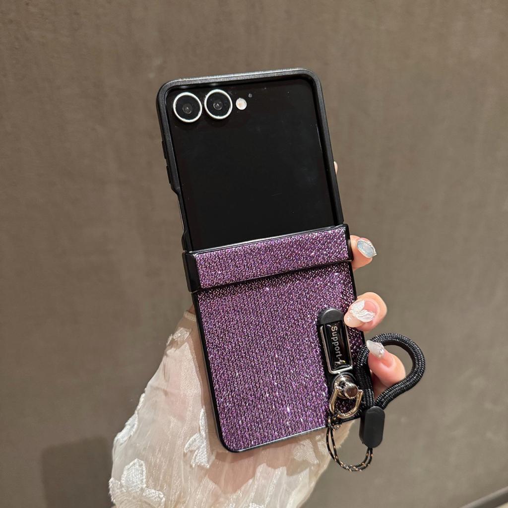 Funda con cordón de cuero brillante para Z Flip7: A Prueba de Caídas, Moderno y Protector