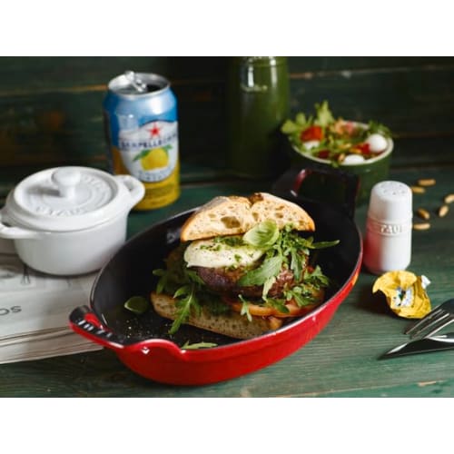 Staub "Oval Stackable Dish, Cherry, 24cm" Enamel and Iron Gratin Dish [Official Japanese Product] Dish 40509-897