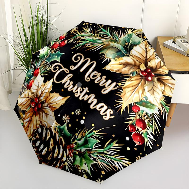 

1pc Christmas Decorations Automatic Umbrella - Stylish, Durable, with 8-Rib Manual Open Design, Elegant Black Handleyy250920124