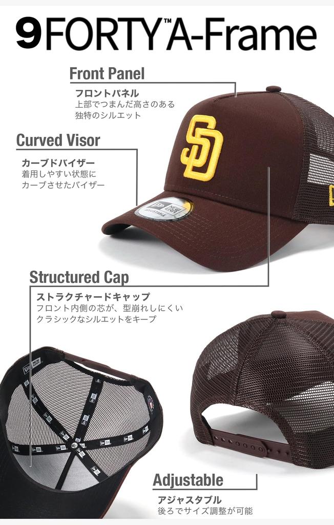 New Era 9FORTY A-Frame Trucker Mesh Cap MLB San Diego Padres SD Burntwood Brown ONSPOTZ Exclusive Baseball Hat Adjustable Spring Summer