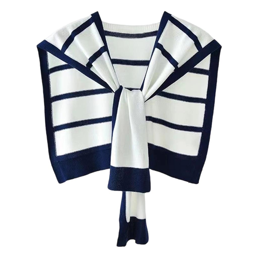 Knit Shawl Striped Fashion Trendy Chic Ladies Shoulder Wrap Stylish Black White Pattern Versatile Outerwear Elegant Accessory