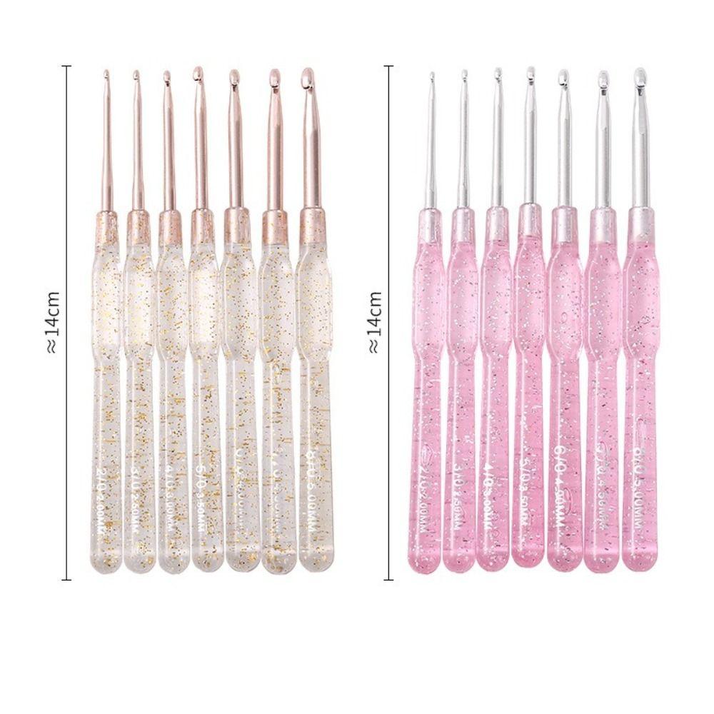 7PCS Aluminum Crochet Hooks Set Colorful Clear Handles 2.0-5.0mm DIY Knitting Tools Single-headed Hand-made Knitting Crochet