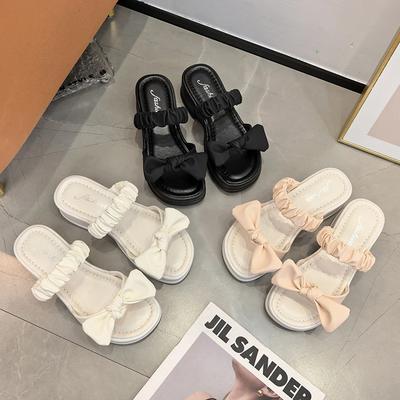 Mode Mode Damen Neu Sommer Lässig Dicke Sohle Sandalen Oberbekleidung Schleife Strand Hausschuhe Sexy Pantoletten Plateau Schuhe Weiche Hufabsätze Rom