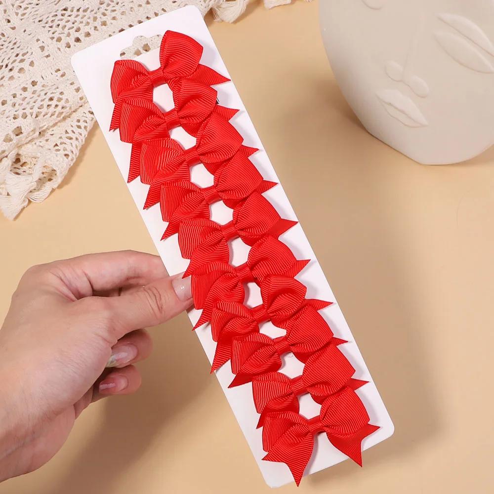 10Pcs/Set Solid Color Grosgrain Ribbon Hairpins for Kids Bows Hair Clips Boutique Handmade Headwear Girls Baby Hair Accessories