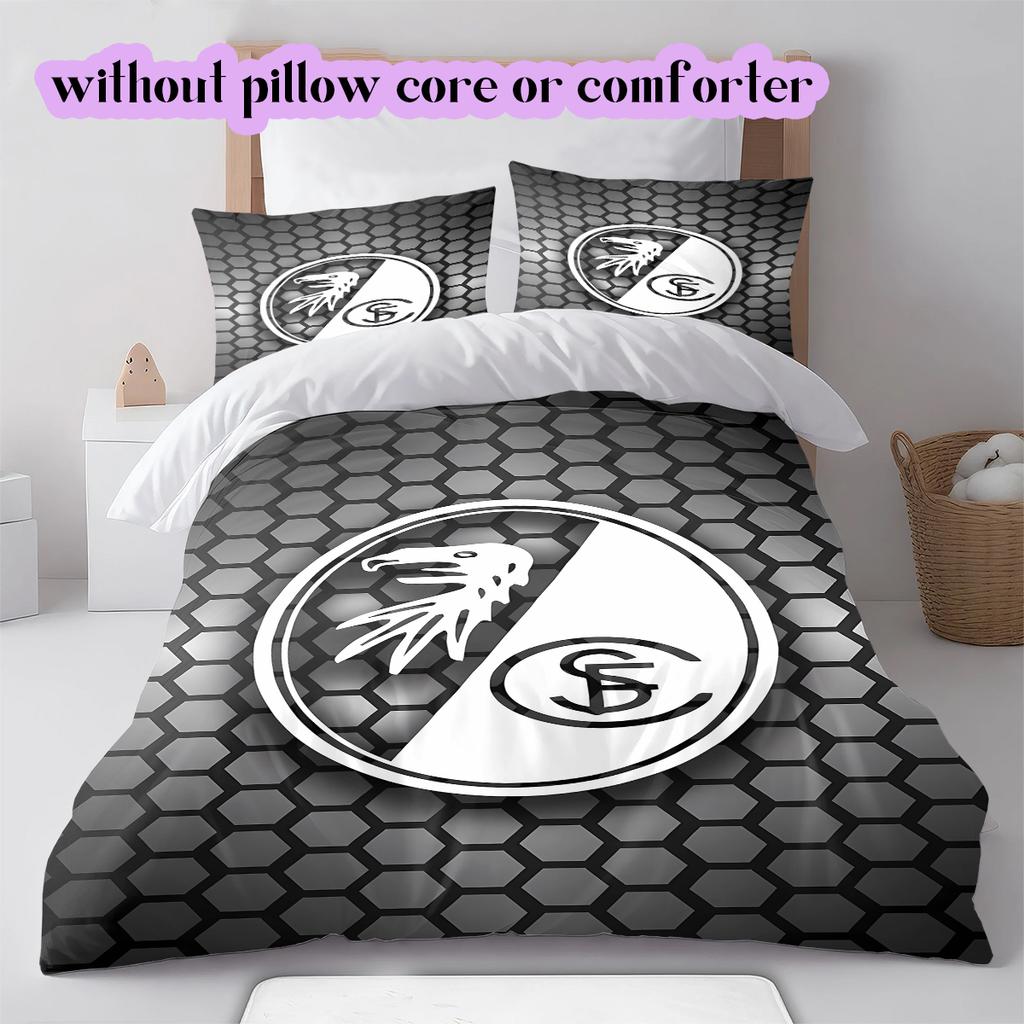 SC Freiburg Pattern Bedding Quilt Set Quilt Cover Pillowcase Home Decoration Birthday Gift (1 * duvet cover + 2 * pillowcase, without core)