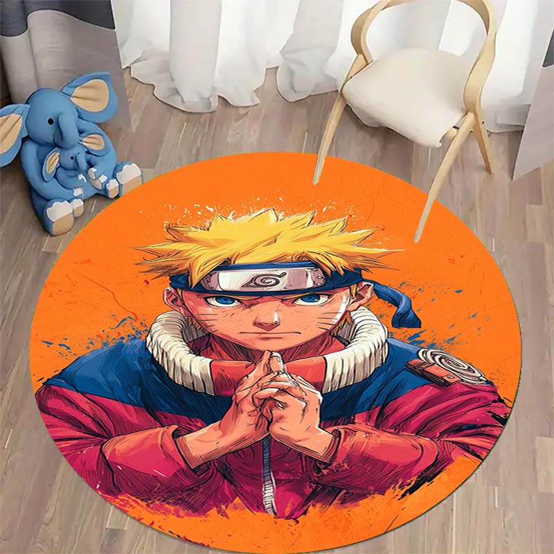 Naruto Round Area Rug Anime Cartoon Pattern Soft Non-Slip Floor Carpet For Bedroom Living Room Kids Room Playroom Home Decor Mat